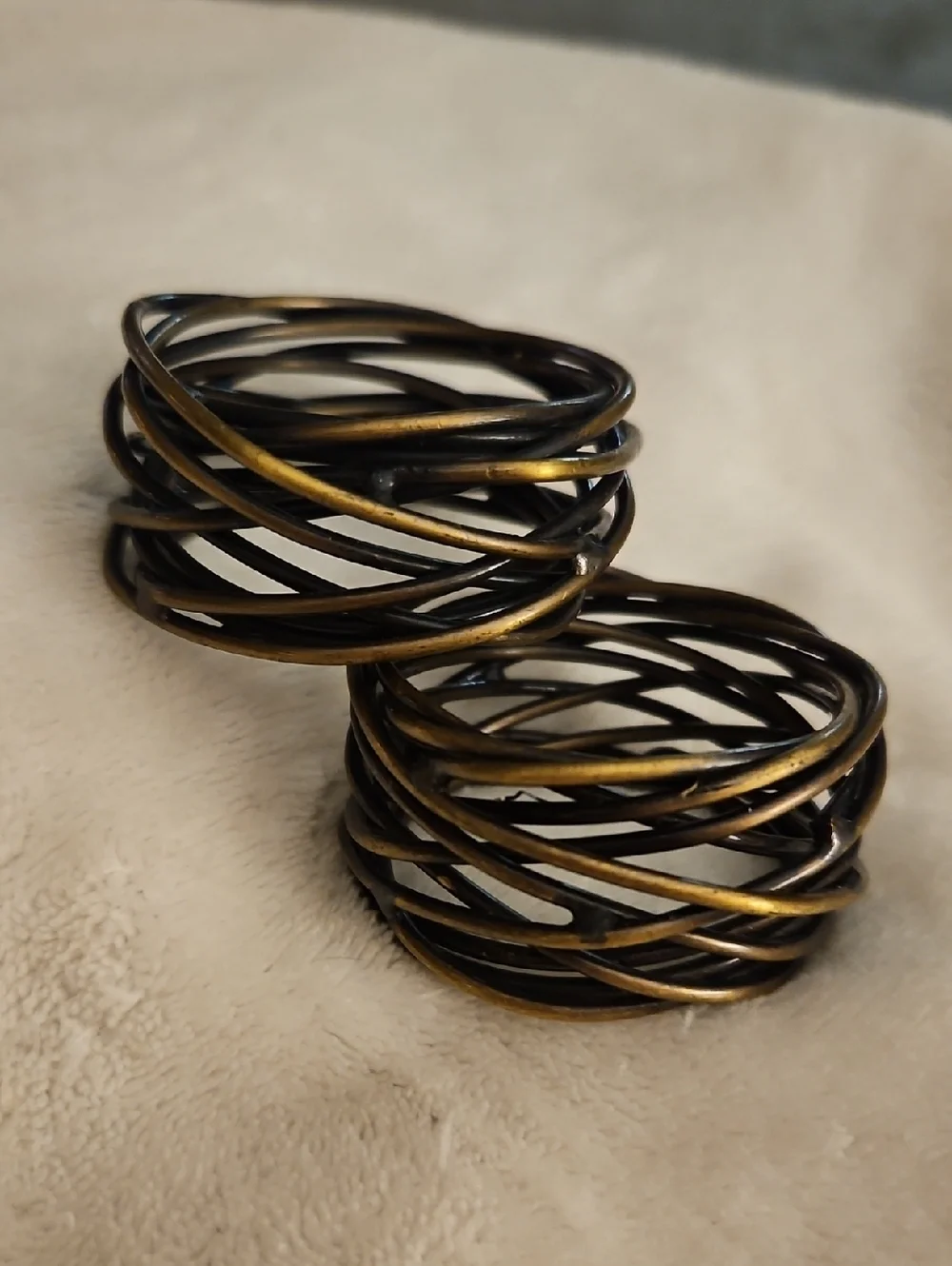 Vintage Set of Two Antique Brass Wire Bird's Nest Napkin Rings